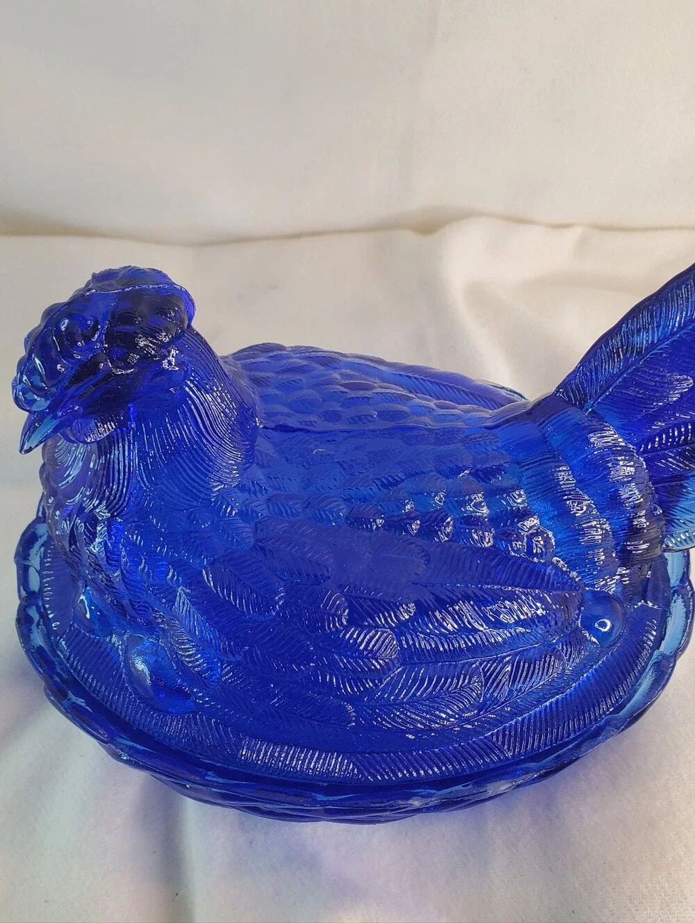 Vintage Mosser Colbolt Blue Glass Chicken Nest w/ Eggs